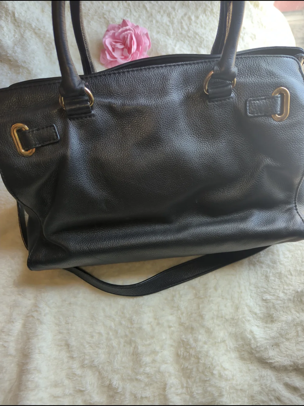 Michael Kors Black Leather Shoulder Bag with Gold Hardware And Cherry Charm